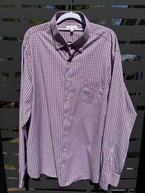 Peter Millar Men's Maroon & Blue Micro Plaid Summer Comfort Button-Down Shirt XL